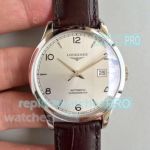Swiss ETA 2892 Copy Longines Record Silver Dial Stainless Steel Watch